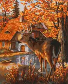 Картина по номерам на холсте 40х50 на подрамнике. "Лесная хижина".