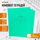 Набор тетрадей 18 листов в линейку, на скобе. «Зелёная обложка». белые листы, 20 шт.