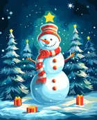 Картина по номерам на холсте 40х50 на подрамнике. "Снеговик в лесу".