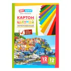 Картон цветной, А4, 12 л., 12 цв., немелованный, односторонний, 190г/м2, в папке. ArtSpace.