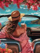 Картина по номерам на холсте 30х40 на подрамнике. "Девушка в кабриолете".