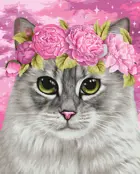 Картина по номерам на холсте 40х50 на подрамнике. "Кот в пионах".