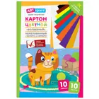 Картон цветной, А4, 10 л., 10 цв., немелованный, односторонний, в папке. Волшебный. Котенок.