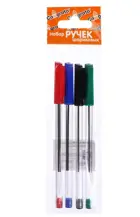 Набор шариковых ручек. 4 цвета, Стержень 1,0 мм. Синий. красный, чёрный, зелёный. Корпус прозрачный.