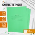 Набор тетрадей 12 листов в линейку, на скобе. «Зелёная обложка». белые листы, 20 шт.