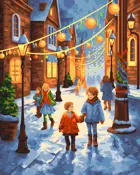 Картина по номерам на холсте 40х50 на подрамнике. "Новогодняя улочка".