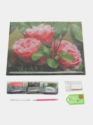 Алмазная мозаика на подрамнике KiKi "Садовые розы" 30*40, полная выкладка.