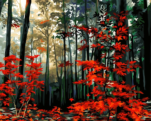 Картина по номерам на холсте 40х50 на подрамнике. "Утро в осеннем лесу".